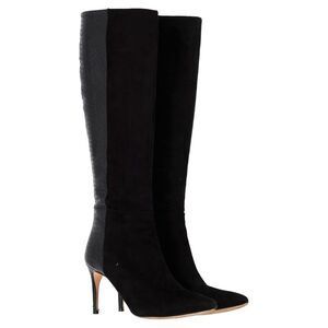 Alexandre Birman Knee-Length With Snakeskin Effect Boots in Black Suede